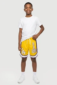 Boys Contrast Trim Basketball Team Jersey Mesh Shorts