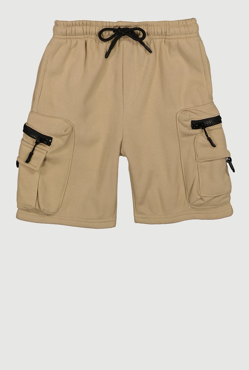Boys Solid Drawstring Waist Cargo Sweatshorts