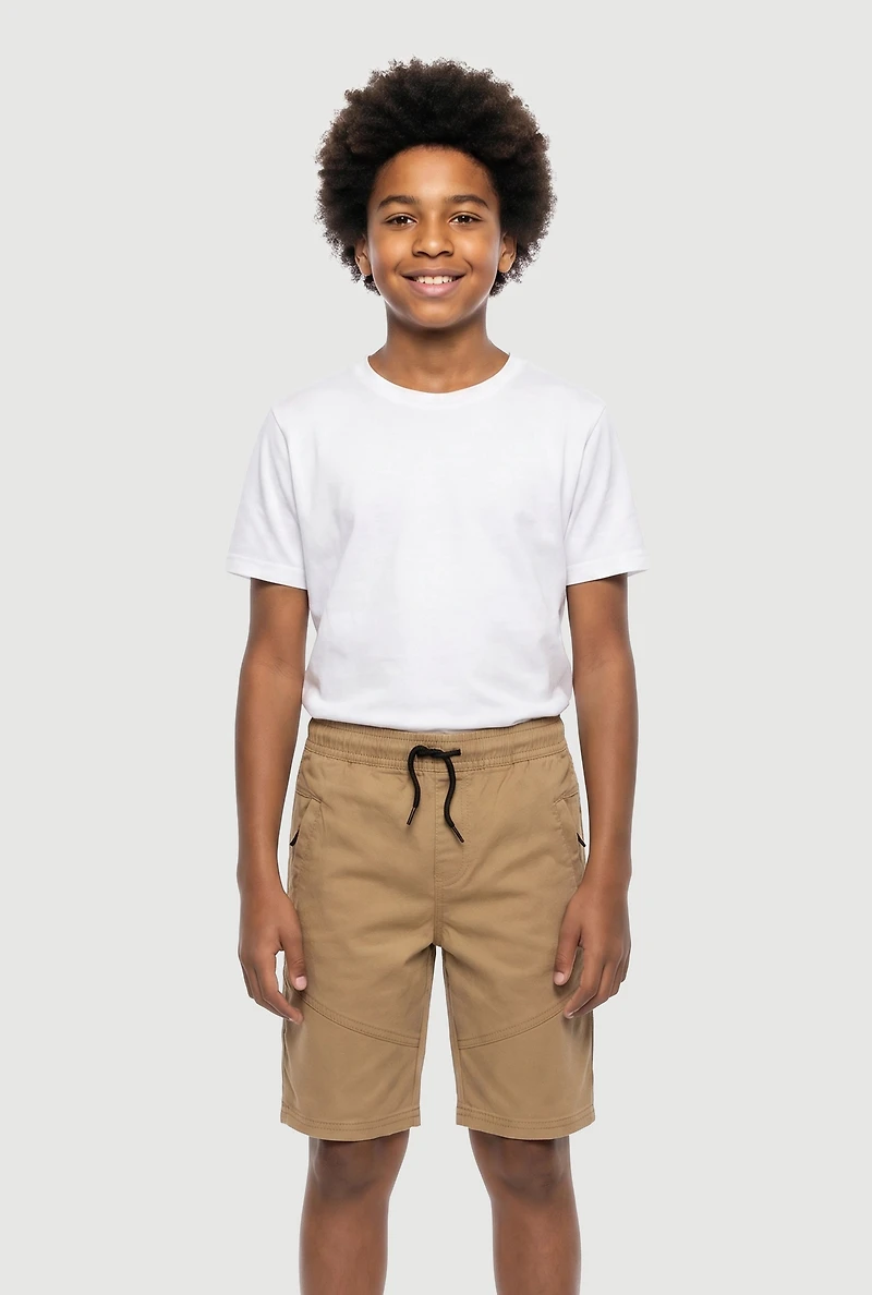 Boys Drawstring Waist Decorative Stitch Shorts