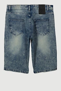 Boys Mineral Wash Whiskered Distressed Shorts, Blue, Size 8