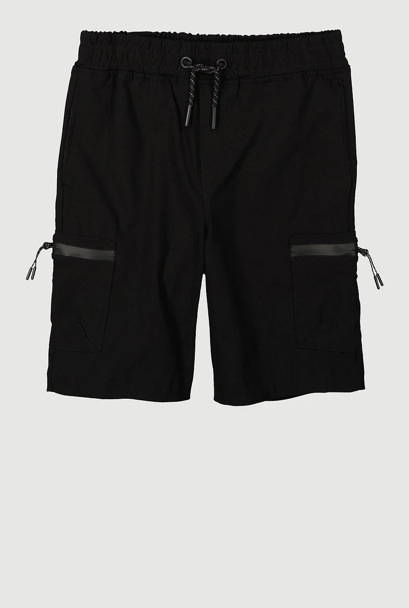 Boys Stretch Zip Cargo Active Bermuda Shorts, Black, Size 14-16