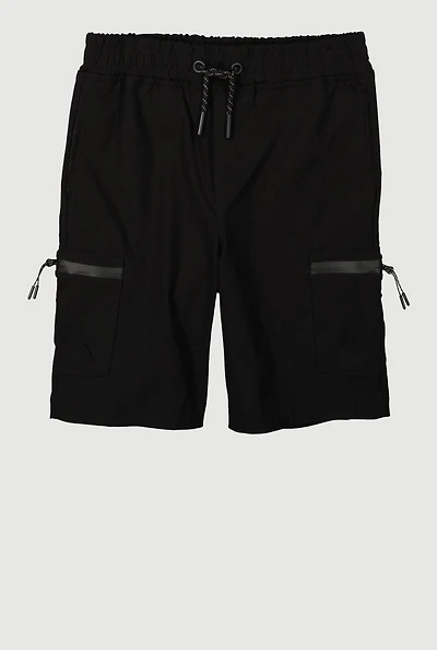 Boys Stretch Zip Cargo Active Bermuda Shorts, Black, Size 14-16