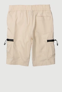 Boys Drawstring Shorts with Pockets and Zippers, Khaki, Size 14-16