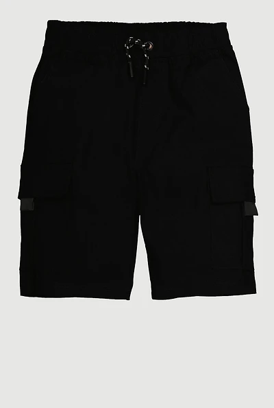 Boys Drawstring Cargo Shorts, Black, Size 10-12