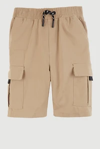 Boys Drawstring Waist Cargo Shorts, Khaki,