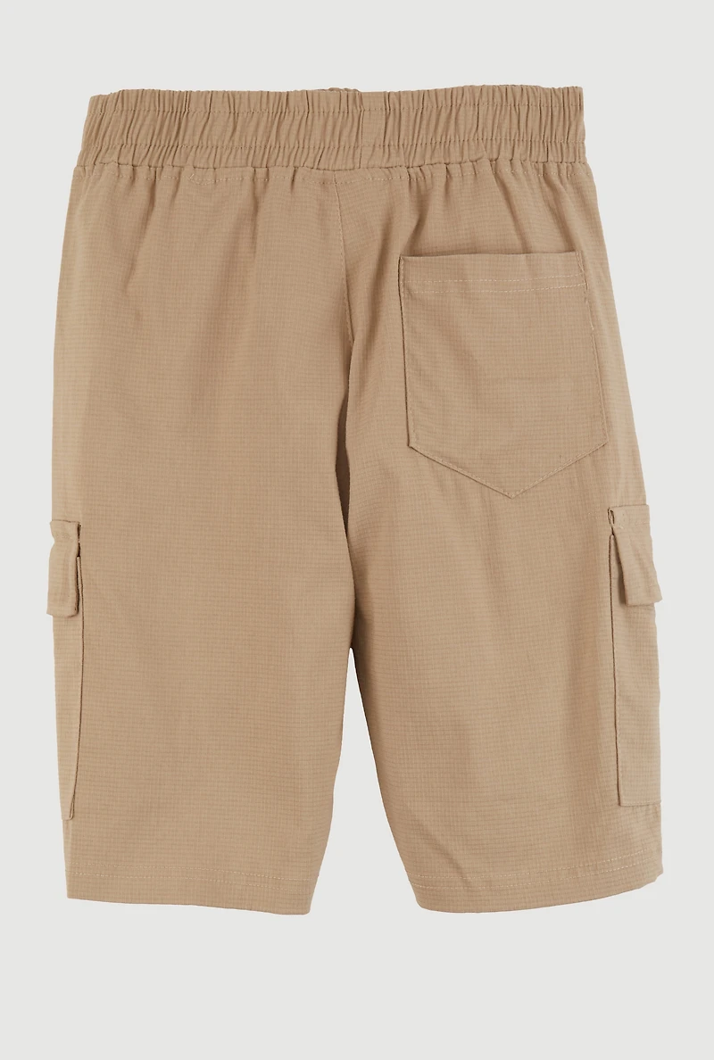 Boys Drawstring Waist Cargo Shorts, Khaki, Size 8