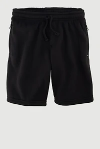 Boys Stylish Zip Pocket Sweatshorts with Drawstring Waist, Black, Size 10-12