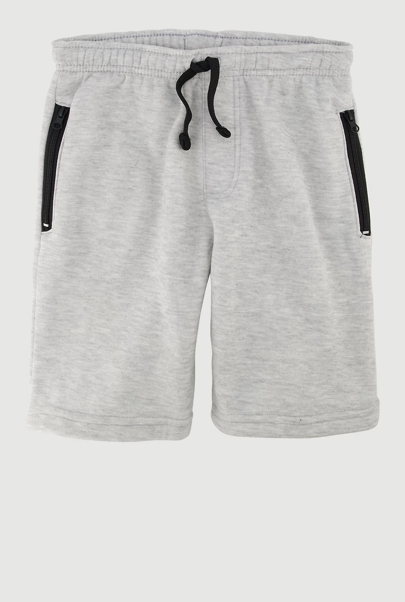 Boys Trendy Zip Pocket Sweatshorts with Drawstring Waist, Grey, Size 10-12