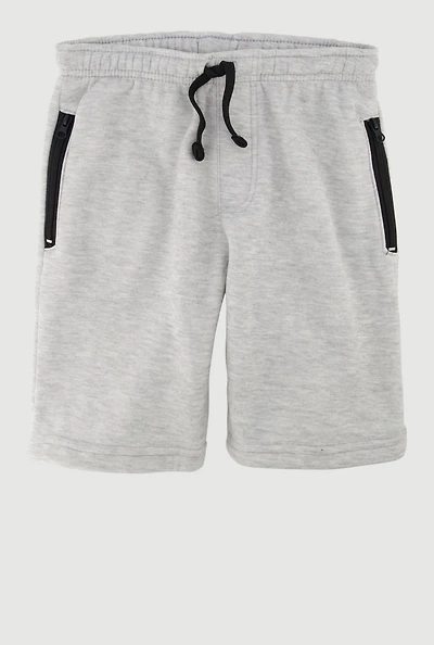 Boys Trendy Zip Pocket Sweatshorts with Drawstring Waist, Grey, Size 10-12