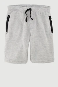 Boys Trendy Zip Pocket Sweatshorts with Drawstring Waist, Grey, Size 10-12