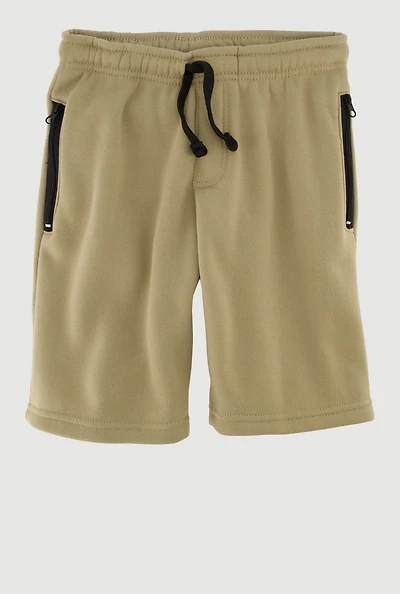 Boys Fleece Sweatshorts with Drawstring Waist and Zip Pockets