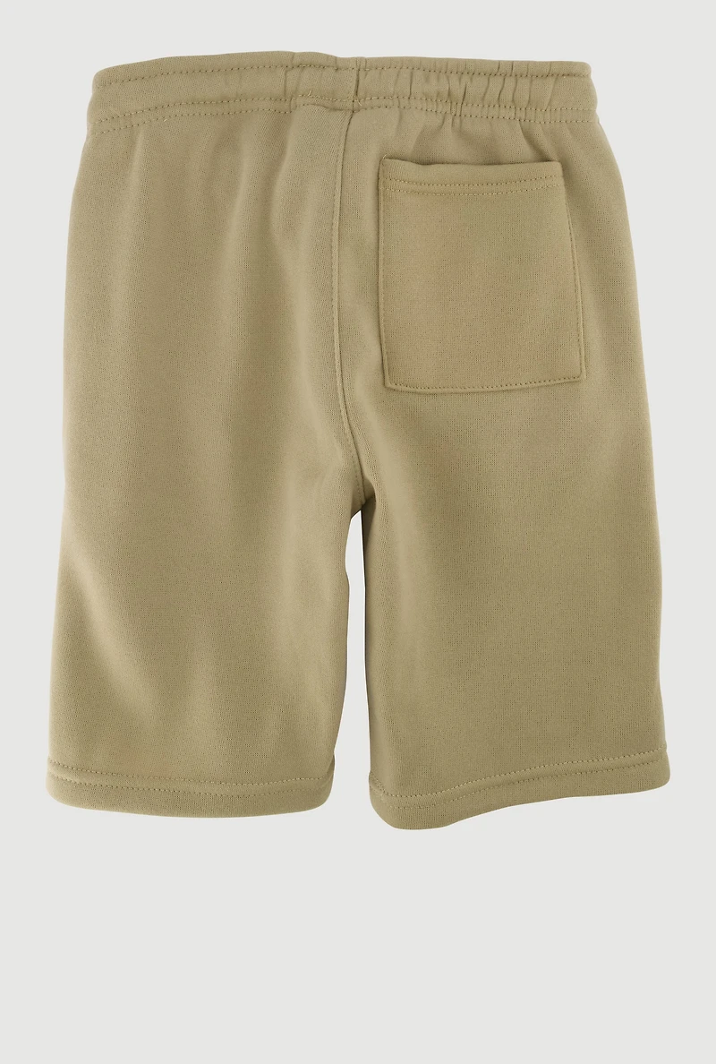 Boys Fleece Sweatshorts with Drawstring Waist and Zip Pockets, Khaki, Size 8