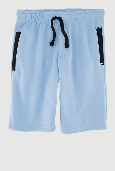 Boys Drawstring Waist Sweatshorts with Zip Pockets, Blue, Size 8