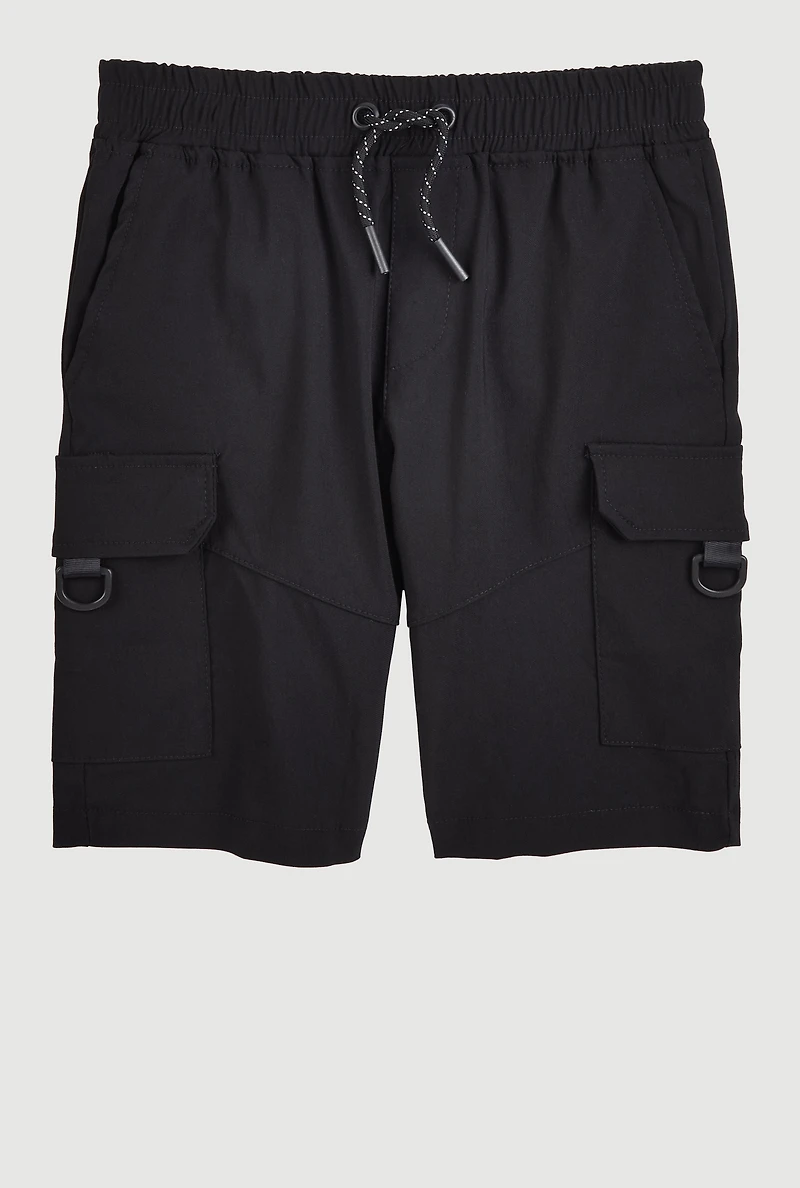 Boys Twill Cargo Pocket Shorts, Black, Size 8