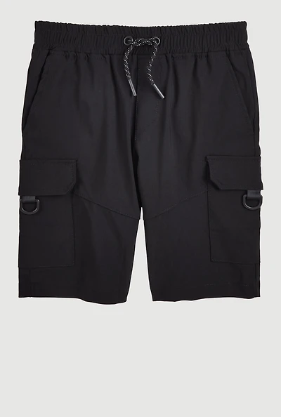 Boys Twill Cargo Pocket Shorts, Black, Size 8