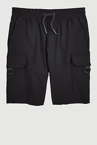Boys Twill Cargo Pocket Shorts, Black, Size 8