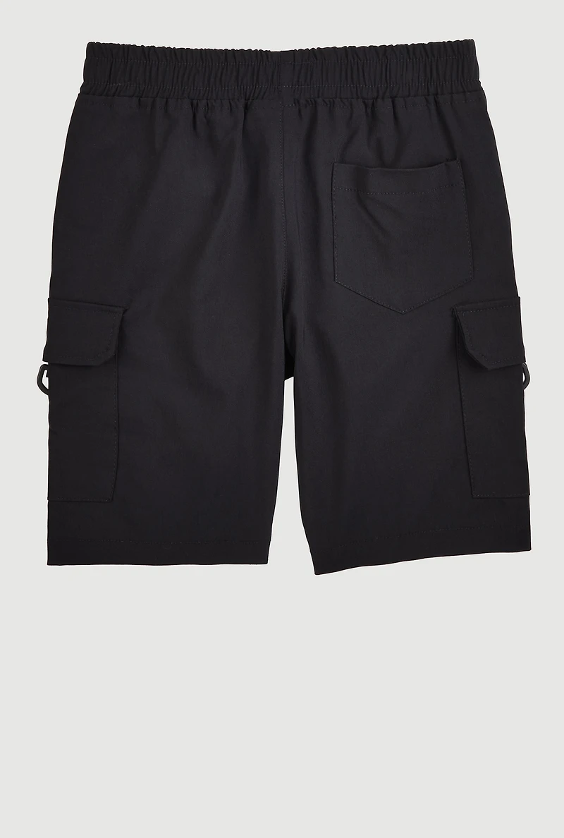 Boys Twill Cargo Pocket Shorts, Black, Size 8