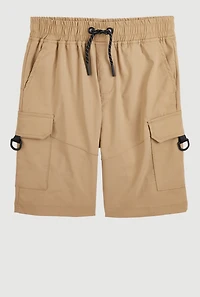 Boys Twill Drawstring Cargo Shorts, Beige,