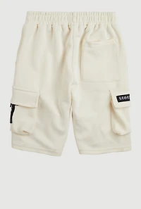 Boys Textured Knit Patch Cargo Sweatshorts, White, Size 10-12