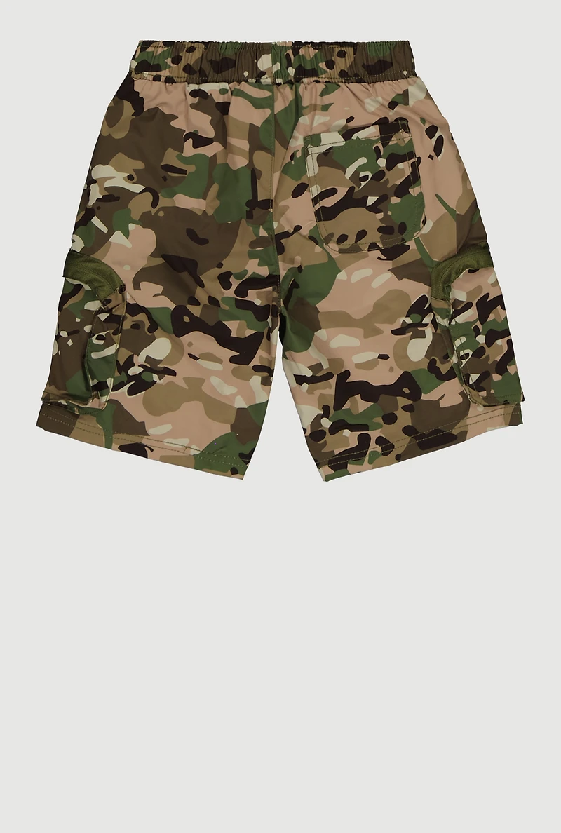 Boys Camouflage Drawstring Waist Cargo Shorts