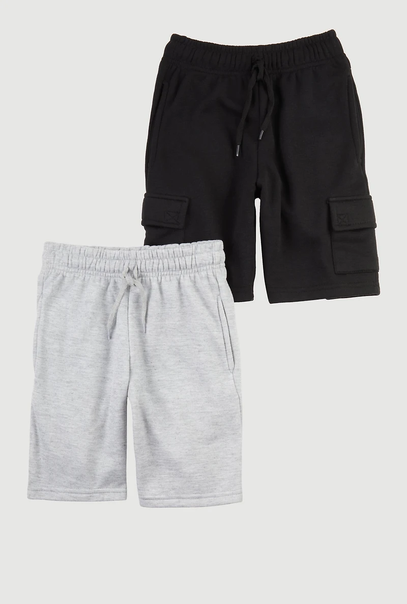 Boys Fleece Sweatshorts 2 Pack with Cargo Pockets, Multi, Size 10