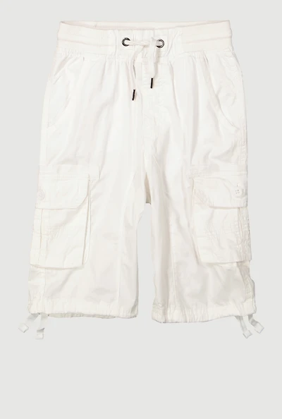 Boys Twill Drawstring Waist Utility Shorts, White, Size 14-16
