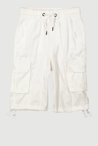 Boys Twill Drawstring Waist Utility Shorts, White, Size 14-16