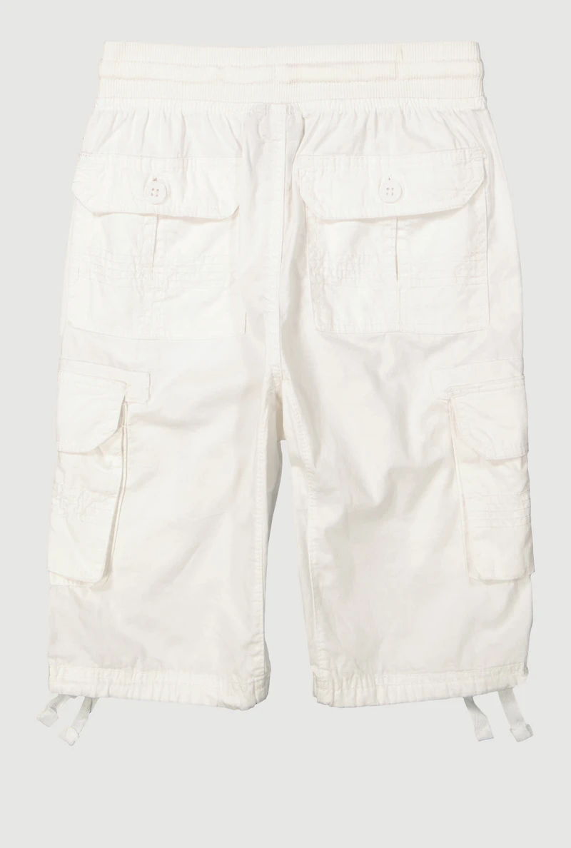 Boys Twill Drawstring Waist Utility Shorts, White,