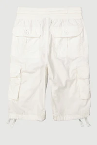 Boys Twill Drawstring Waist Utility Shorts, White, Size 14-16