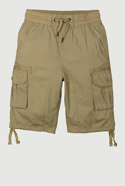Boys Twill Solid Tie Hem Cargo Shorts