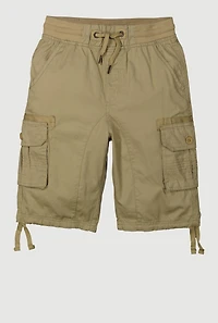 Boys Twill Solid Tie Hem Cargo Shorts