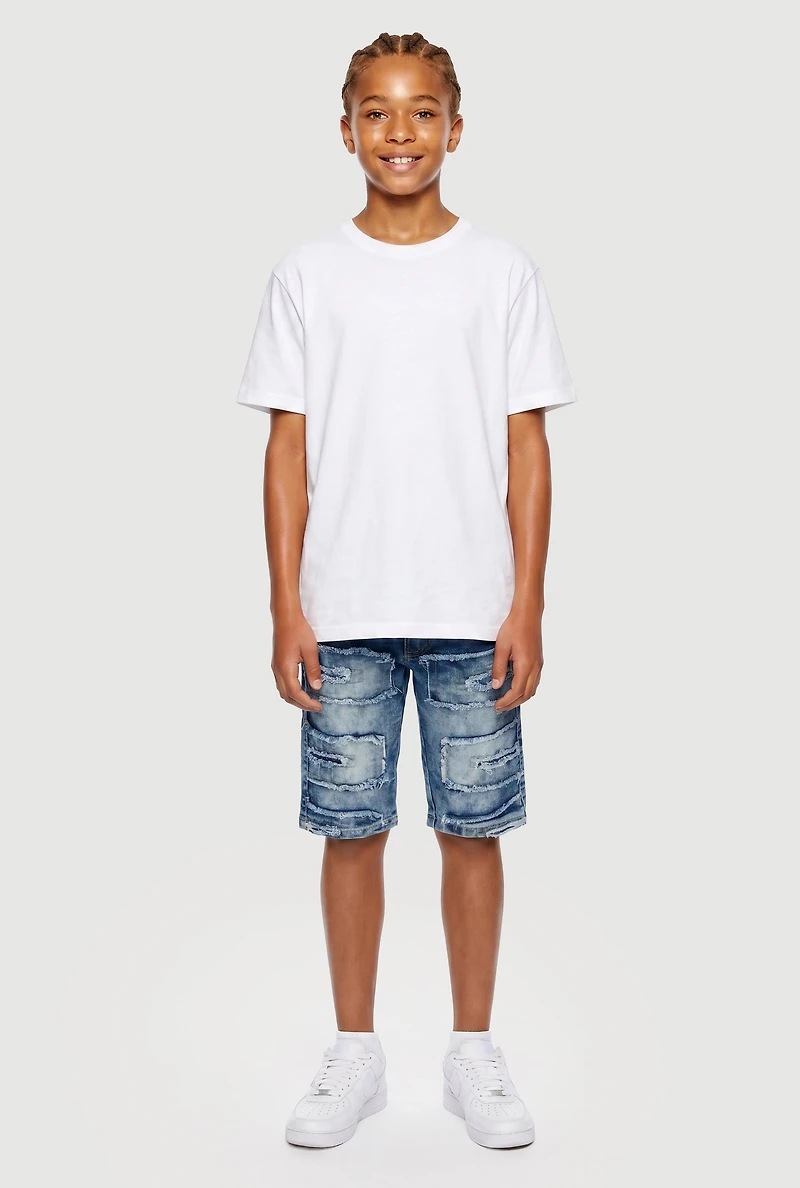 Boys Frayed Trim Acid Wash Denim Shorts