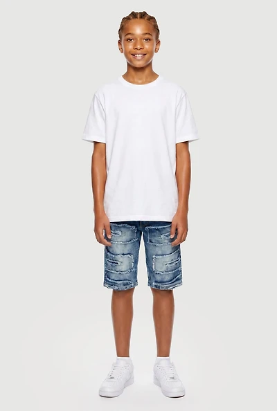 Boys Frayed Trim Acid Wash Denim Shorts