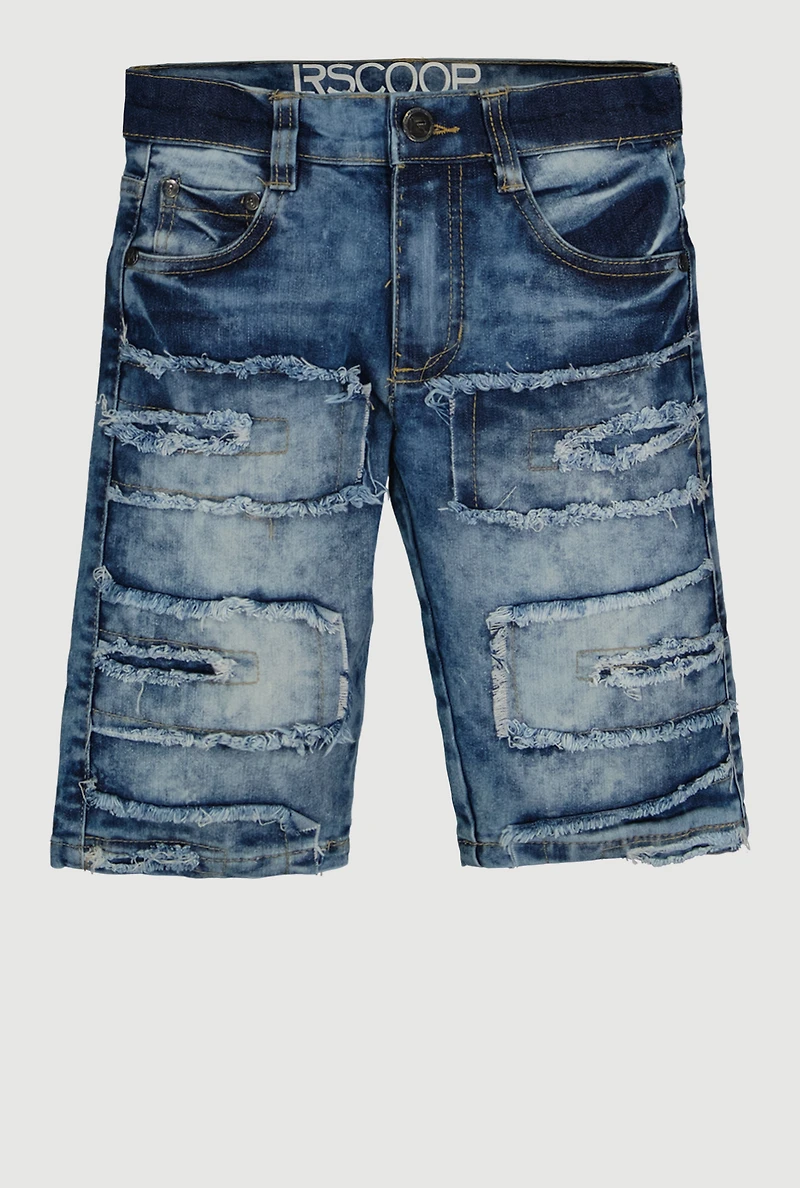 Boys Frayed Trim Acid Wash Denim Shorts