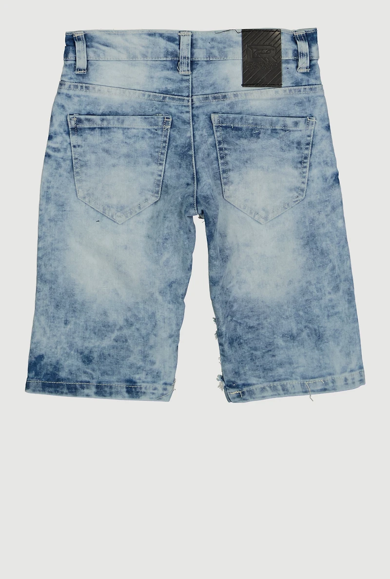 Boys Acid Wash Frayed Decorative Stitch Denim Shorts