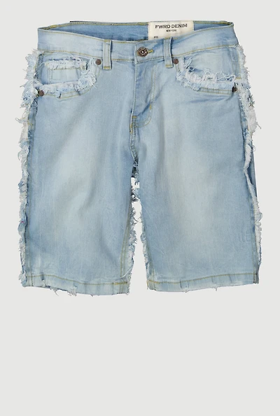 Boys Frayed Trim Jean Shorts, Blue,