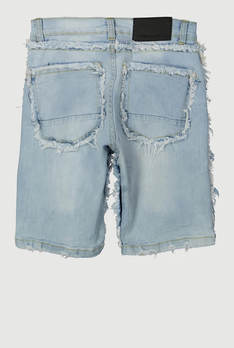 Boys Frayed Trim Jean Shorts, Blue,