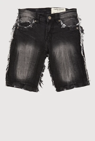 Boys Mineral Wash Frayed Denim Shorts, Black, Size 12