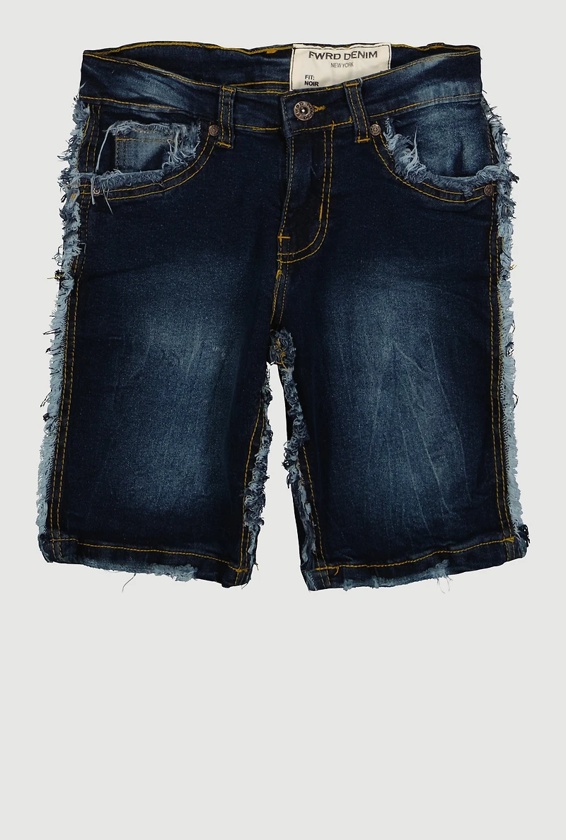 Boys Frayed Trim Denim Shorts, Blue,