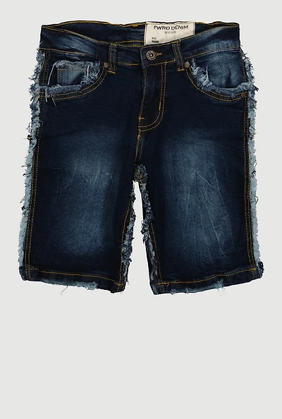 Boys Frayed Trim Denim Shorts, Blue,