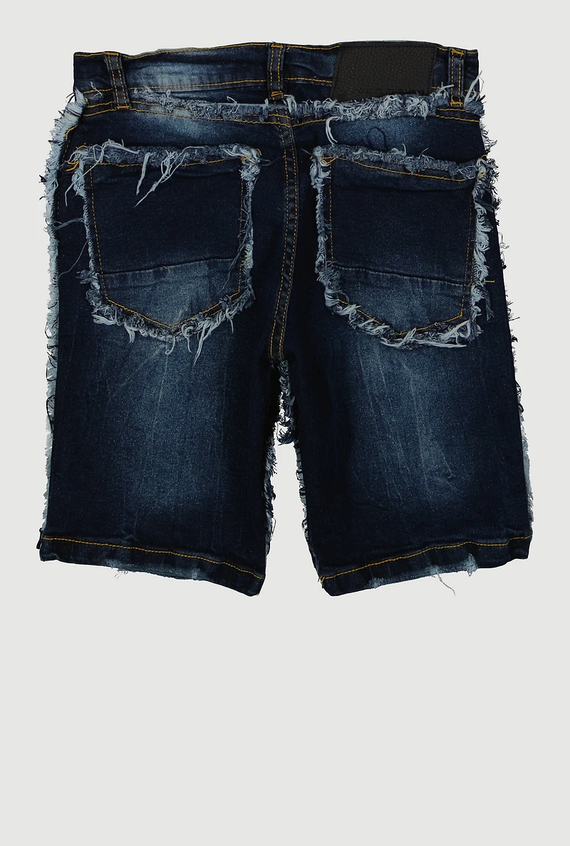 Boys Frayed Trim Denim Shorts, Blue, Size 10