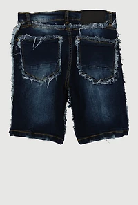 Boys Frayed Trim Denim Shorts, Blue, Size 10