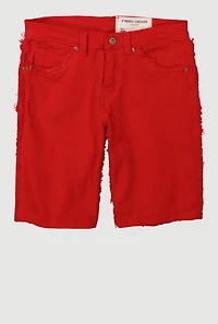 Boys Solid Frayed Trim Denim Shorts, Red,