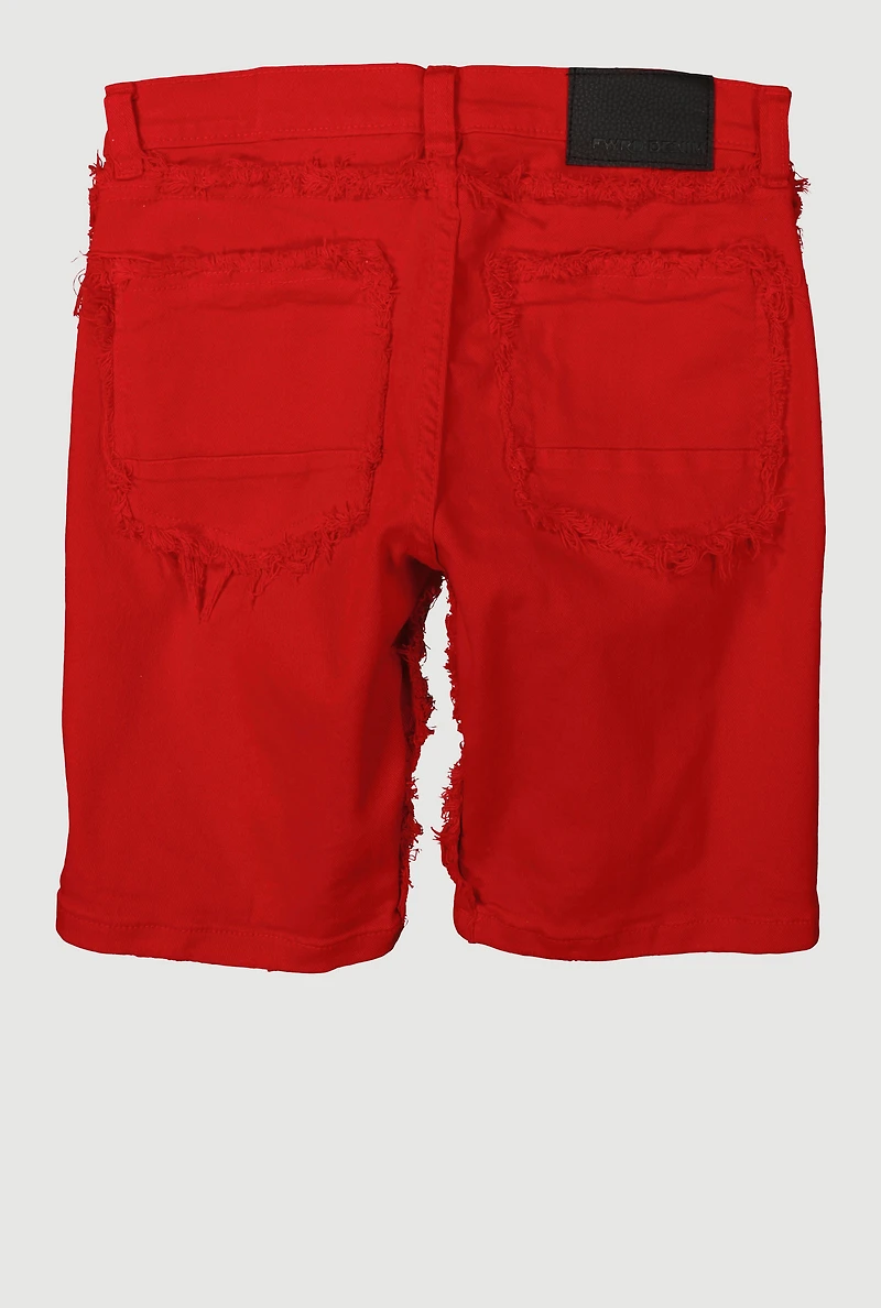 Boys Solid Frayed Trim Denim Shorts, Red, Size 10