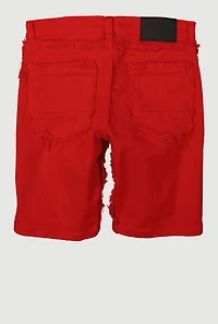 Boys Solid Frayed Trim Denim Shorts, Red, Size 10