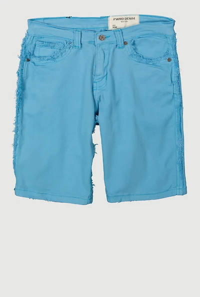 Boys Solid Frayed Denim Shorts, Blue,