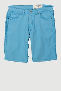 Boys Solid Frayed Denim Shorts, Blue, Size 8