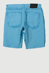 Boys Solid Frayed Denim Shorts, Blue, Size 8