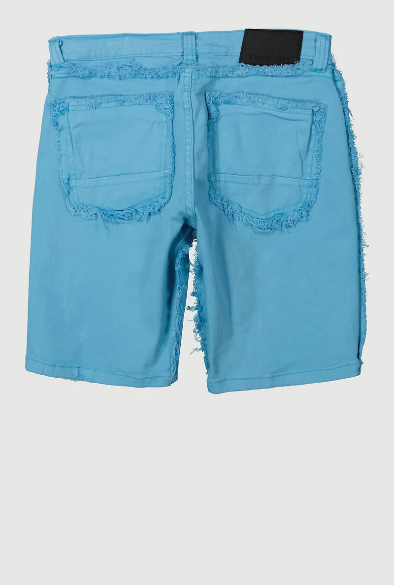 Boys Solid Frayed Denim Shorts