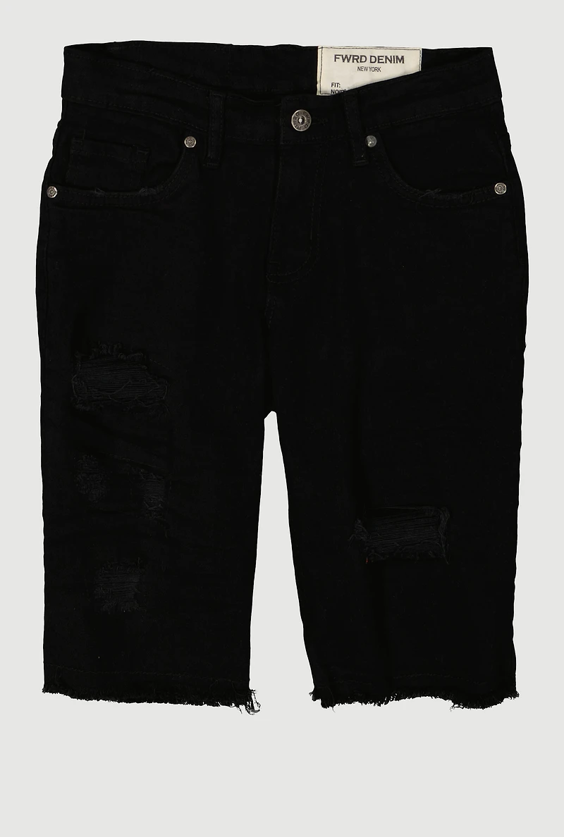 Boys Distressed Patch and Repair Denim Shorts